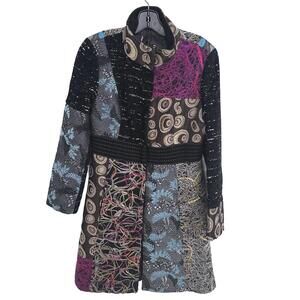 Unique Patchwork Black Jacket Boho Artistic Coat - M